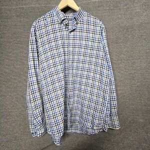 Van Heusen Flex Mens Blue Black Plaid Long Sleeve Button Down Shirt 16-16.5 L